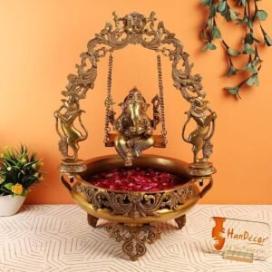 Ethnic Design Swing Ganesha Brass Urli Showpiece